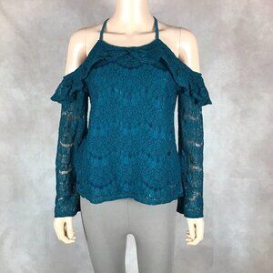 Ultra Flirt Teal Lace Cold-Shoulder Top NWT MEDIUM
